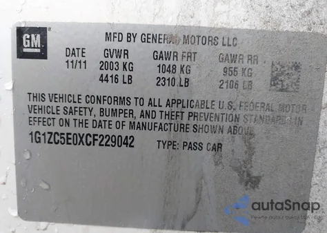 2012 Chevrolet Malibu 1Lt z USA, uszkodzony, nr VIN 1G1ZC5E0XCF229042